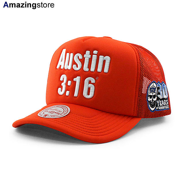 ストーン コールド スティーブ オースチン 30周年記念モデル ミッチェル&ネス WWE メッシュキャップ 3:16 TRUCKER MESH CAP ORANGE