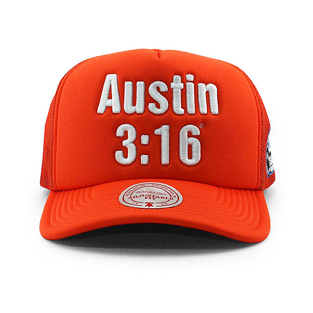 ストーン コールド スティーブ オースチン 30周年記念モデル ミッチェル&ネス WWE メッシュキャップ 3:16 TRUCKER MESH CAP ORANGE