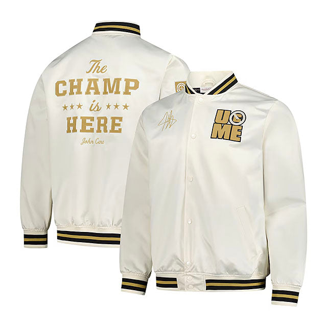ジョン シナモデル 海外取寄 ミッチェル&ネス WWE ジャケット SUBLIMATED FULL-SNAP SATIN JACKET CREAM