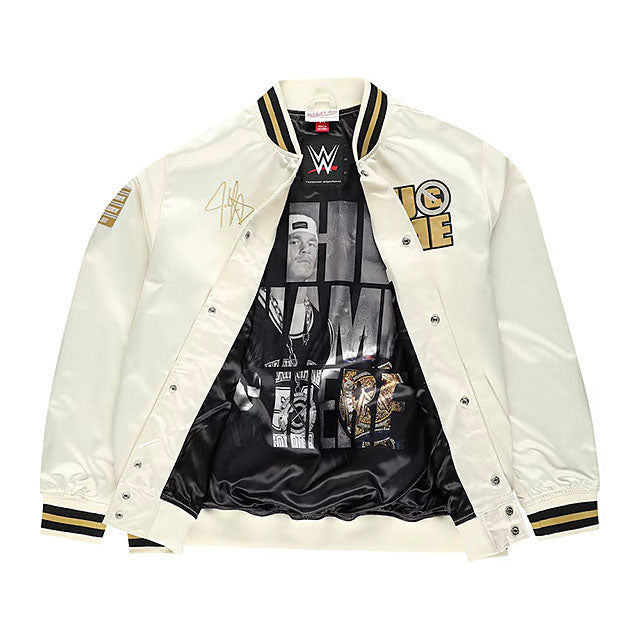 ジョン シナモデル 海外取寄 ミッチェル&ネス WWE ジャケット SUBLIMATED FULL-SNAP SATIN JACKET CREAM