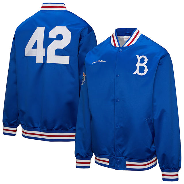 海外取寄 ジャッキー ロビンソンモデル ブルックリン ドジャース LEGENDS COLLECTION VINTAGE SATIN FULL-SNAP JACKET ROYAL BLUE