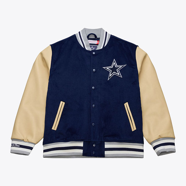 海外取寄 ミッチェル&ネス スタジアムジャケット ダラス カウボーイズ NFL TEAM TRADITIONS VARSITY FULL-SNAP JACKET NAVY-TAN