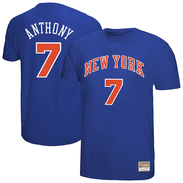 カーメロ アンソニーモデル 海外取寄 ミッチェルアンドネス Tシャツ ニューヨーク ニックス HARDWOOD CLASSIC RETRO NAME&NUMBER T-SHIRT ROYAL BLUE