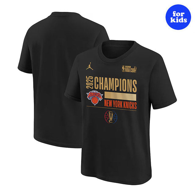 子供用 海外取寄 ジョーダンブランド Tシャツ ニューヨーク ニックス YOUTH 2025 NBA CUP CHAMPIONS LOCKER ROOM T-SHIRT BLACK