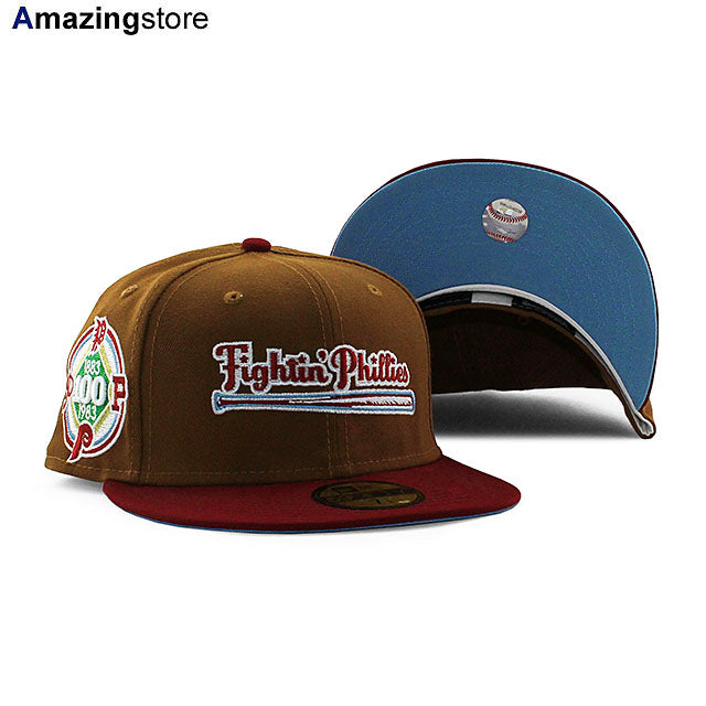 ニューエラ キャップ 59FIFTY フィラデルフィア フィリーズ MLB 100TH ANNIVERSARY FIGHTIN LIGHT BLUE BOTTOM FITTED CAP BROWN