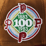 ニューエラ キャップ 59FIFTY フィラデルフィア フィリーズ MLB 100TH ANNIVERSARY FIGHTIN LIGHT BLUE BOTTOM FITTED CAP BROWN