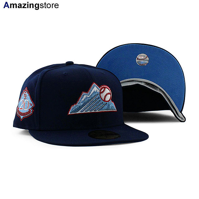 ニューエラ キャップ 59FIFTY コロラド ロッキーズ MLB 20TH ANNIVERSARY LT BLUE BOTTOM BOTTOM FITTED CAP NAVY