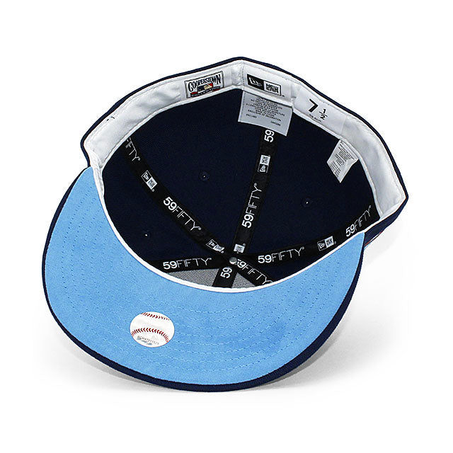 ニューエラ キャップ 59FIFTY コロラド ロッキーズ MLB 20TH ANNIVERSARY LT BLUE BOTTOM BOTTOM FITTED CAP NAVY