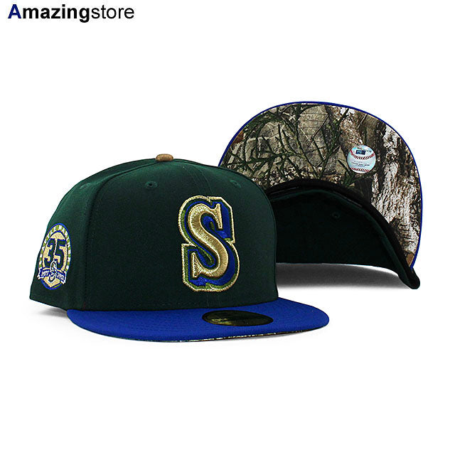 ニューエラ キャップ 59FIFTY シアトル マリナーズ MLB 35TH ANNIVERSARY REAL TREE CAMO BOTTOM FITTED CAP DK GREEN
