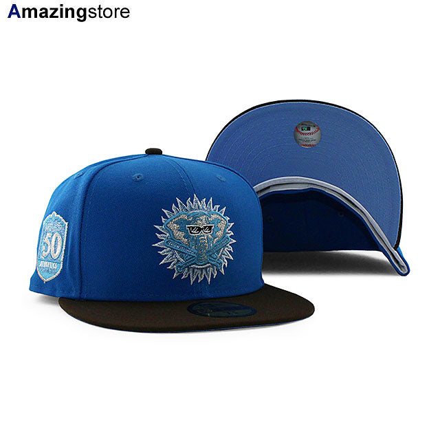 ニューエラ キャップ 59FIFTY オークランド アスレチックス MLB 50TH ANNIVERSARY GLACIER BLUE BOTTOM FITTED CAP BLUE BROWN