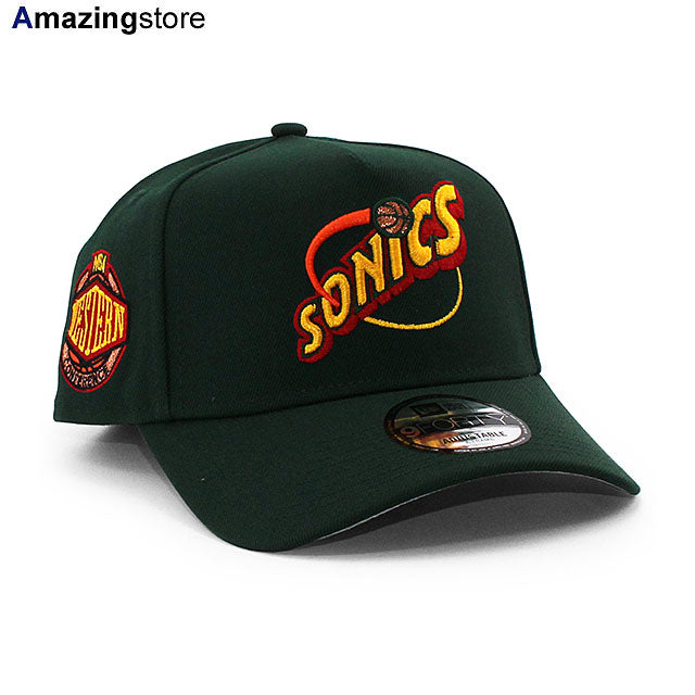 ニューエラ キャップ 9FORTY シアトル スーパーソニックス NBA WESTERN CONFERENCE GREY BOTTOM A-FRAME SNAPBACK CAP GREEN