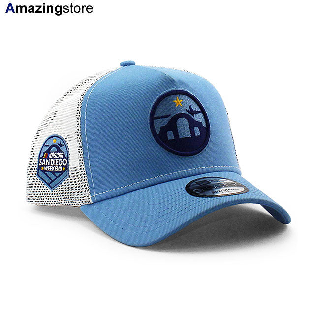 ニューエラ メッシュキャップ 9FORTY ナスカー サンディエゴ ウィークエンド RACE THE BASE A-FRAME TRUCKER MESH CAP LT BLUE