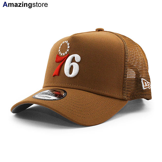 ニューエラ メッシュキャップ 9FORTY フィラデルフィア 76ERS NBA A-FRAME TRUCKER MESH CAP TAN