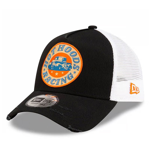 ニューエラ メッシュキャップ 9FORTY HOT HOODS RACING A-FRAME TRUCKER MESH CAP BLACK WHITE