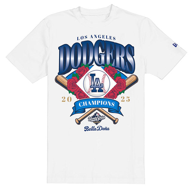 海外取寄 ニューエラ Tシャツ ロサンゼルス ドジャース ベラ ドーニャ 2025 WORLD SERIES CHAMPIONS ROSES T-SHIRT WHITE