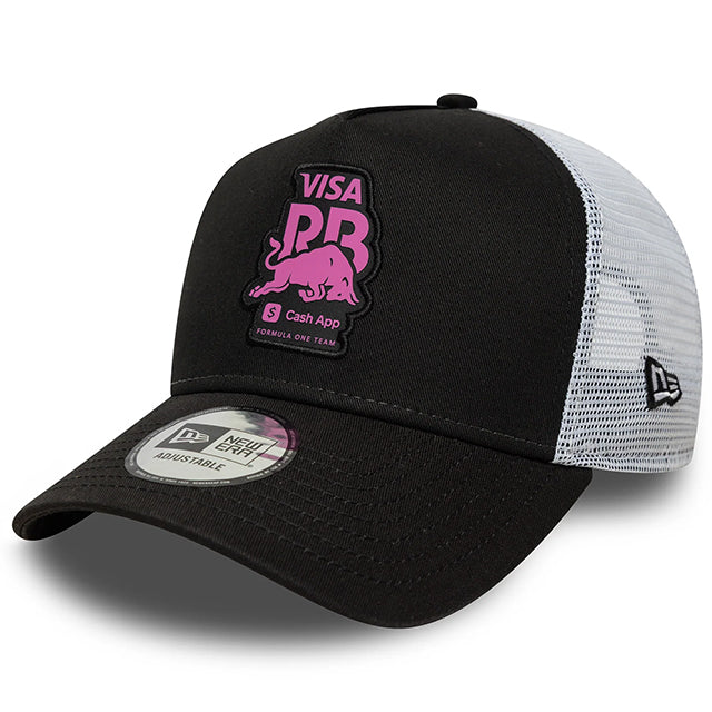 ニューエラ メッシュキャップ ビザ キャッシュアップ RB フォーミュラワン チーム SEASONAL E-FRAME TRUCKER MESH CAP BLACK-WHITE