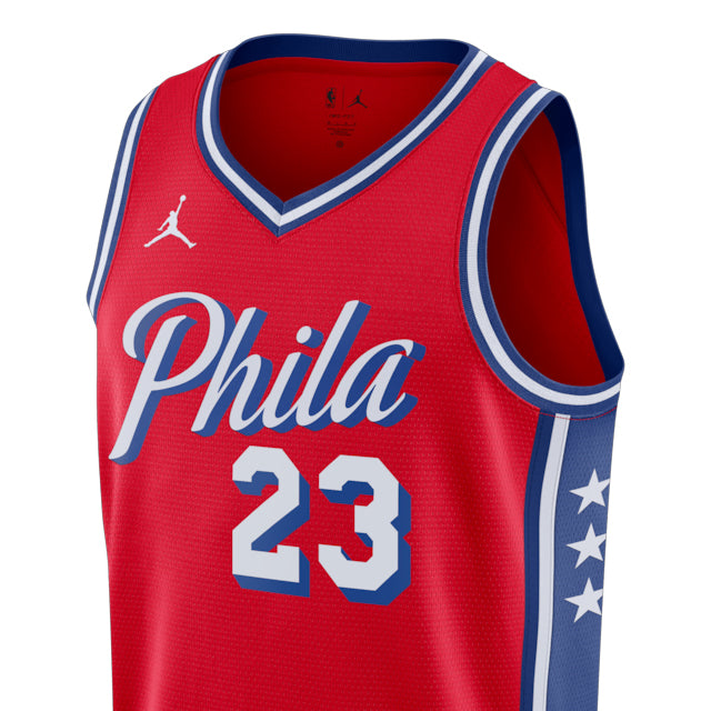 レブロン ジェームスモデル 海外取寄 ジョーダンブランド レプリカユニフォーム フィラデルフィア 76ers SWINGMAN JERSEY STATEMENT EDITION RED