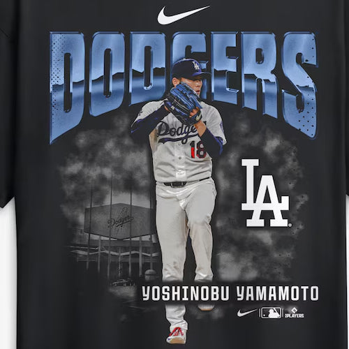 山本由伸モデル 海外取寄 ナイキ Tシャツ ロサンゼルス ドジャース ENLARGED PLAYER GRAPHIC MAX90 HEEAVYWEIGHT T-SHIRT BLACK