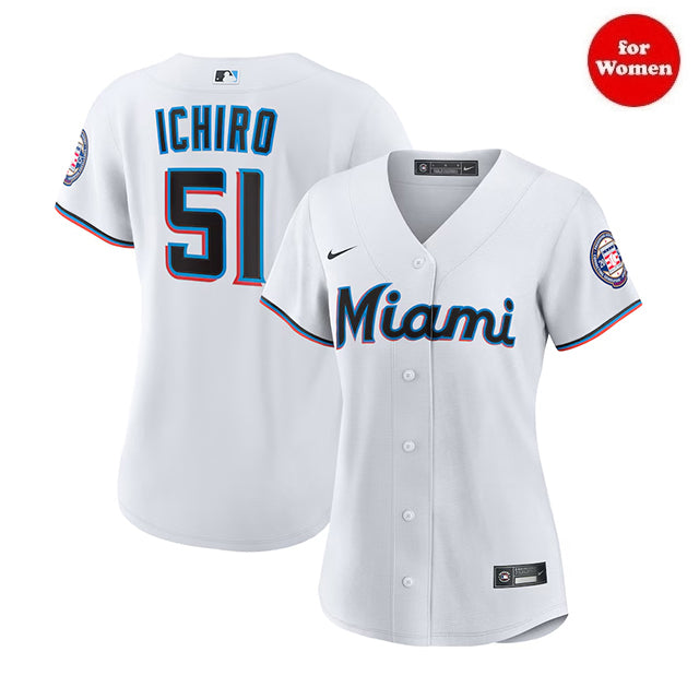 イチロー 2025 日米 野球殿堂入り海外取寄 女性用 ナイキ ホーム ユニフォーム マイアミ マーリンズ