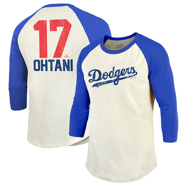 大谷翔平モデル 海外取寄 ラグランTシャツ SOFT HAND THREE-QUARTER RAGLAN SLEEVE T-SHIRT CREAM-ROYAL