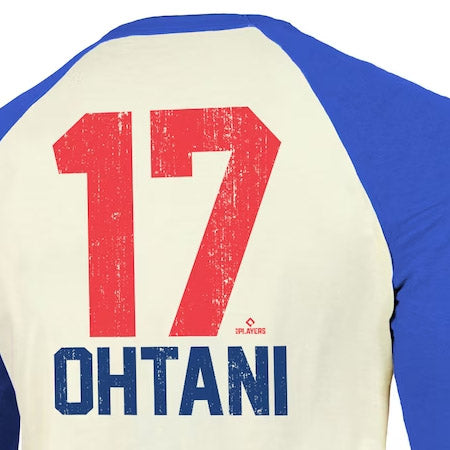 大谷翔平モデル 海外取寄 ラグランTシャツ SOFT HAND THREE-QUARTER RAGLAN SLEEVE T-SHIRT CREAM-ROYAL