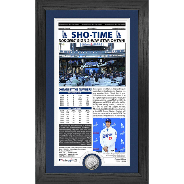 即日発送 大谷翔平モデル ロサンゼルス ドジャース コイン付額入りコラージュフレーム FRONT PAGE NEWS