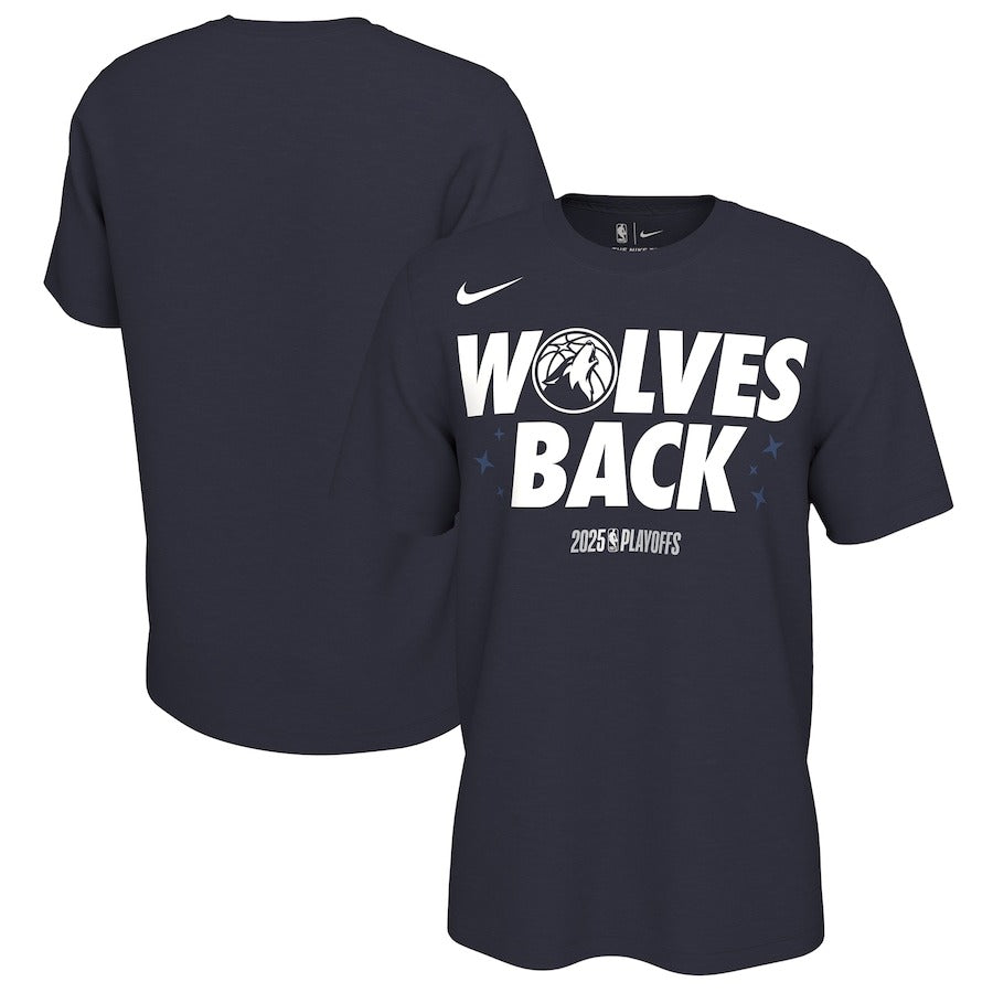 海外取寄 NIKE Tシャツ ミネソタ ティンバーウルブズ 2025 NBA PLAYOFFS POST ON COURT MANTRA T-SHIRT NAVY