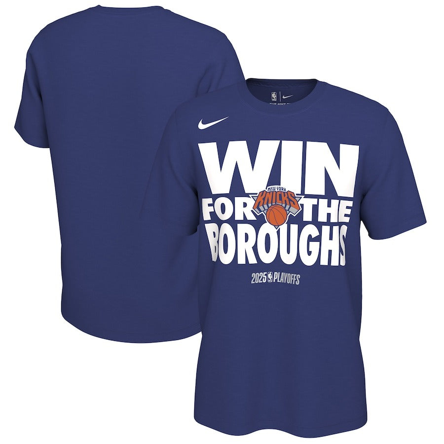 海外取寄 NIKE Tシャツ ニューヨーク ニックス 2025 NBA PLAYOFFS POST ON COURT MANTRA T-SHIRT ROYAL BLUE