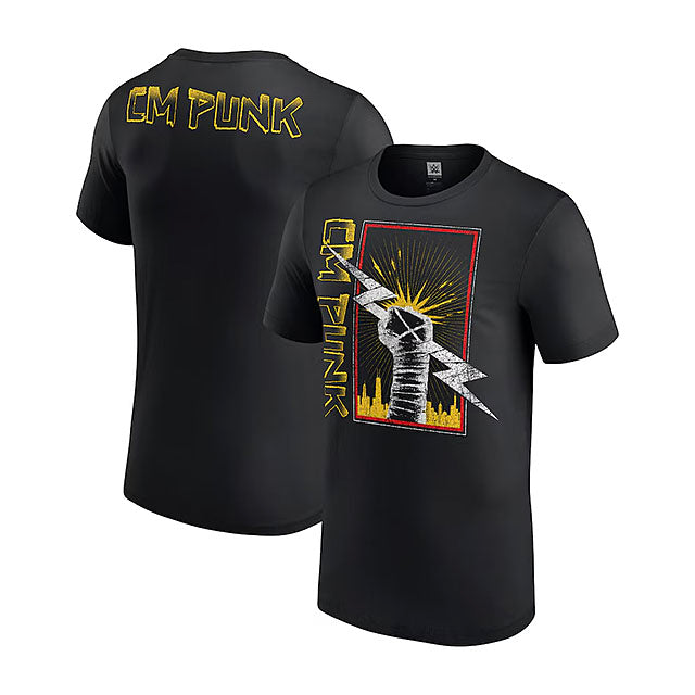 CMパンクモデル 海外取寄 WWE AUTHENTIC Tシャツ CHICAGO FIST T-SHIRT BLACK