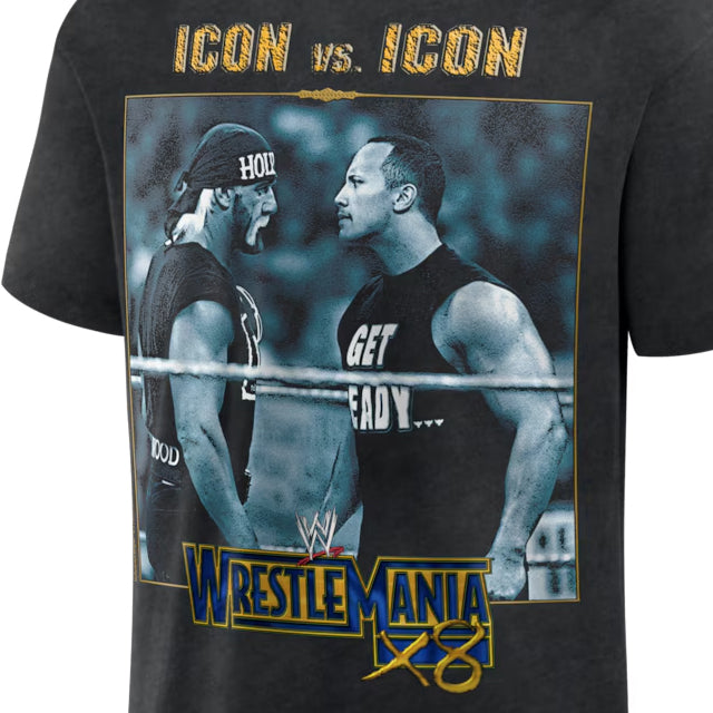 ザ ロック vs ハルク ホーガンモデル 海外取寄 WWE AUTHENTIC Tシャツ WRESTLE MANIA X8 ICON VS ICON BOXY T-SHIRT BLACK