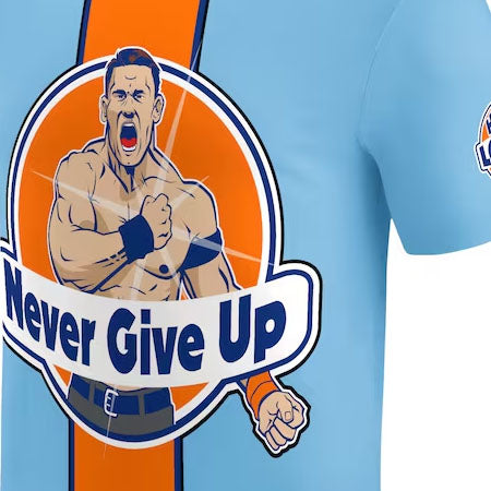ジョン シナモデル 海外取寄&nbsp; WWE AUTHENTIC Tシャツ NEVER GIVE UP T-SHIRT LIGHT BLUE
