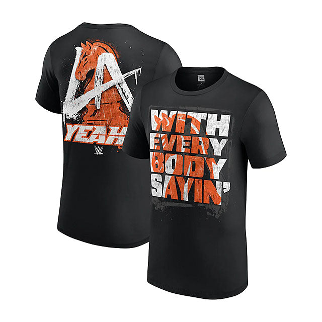 LAナイトモデル 海外取寄 WWE AUTHENTIC Tシャツ WITH EVERYBODY SAYIN' T-SHIRT BLACK