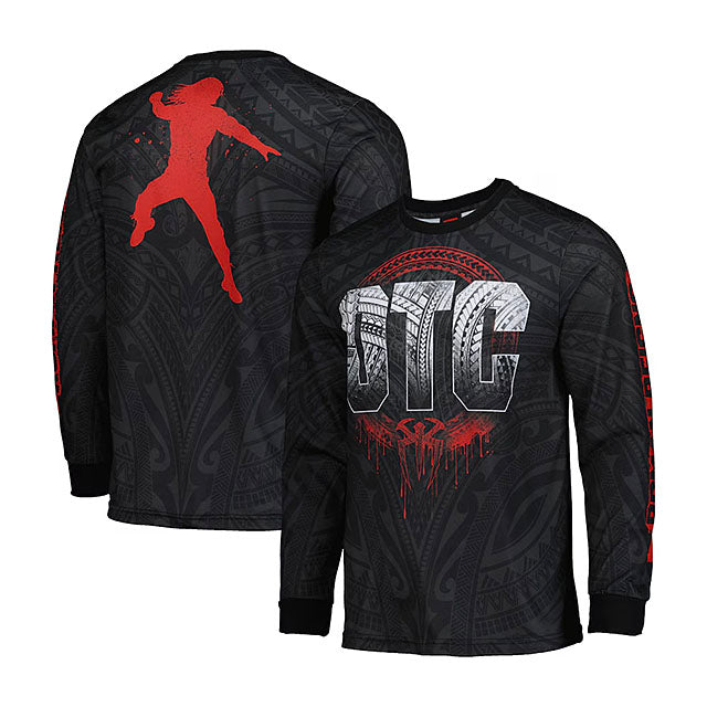ローマン レインズモデル 海外取寄 WWE AUTHENTIC Tシャツ STAINED IMAGE LONG SLEEVE T-SHIRT BLACK