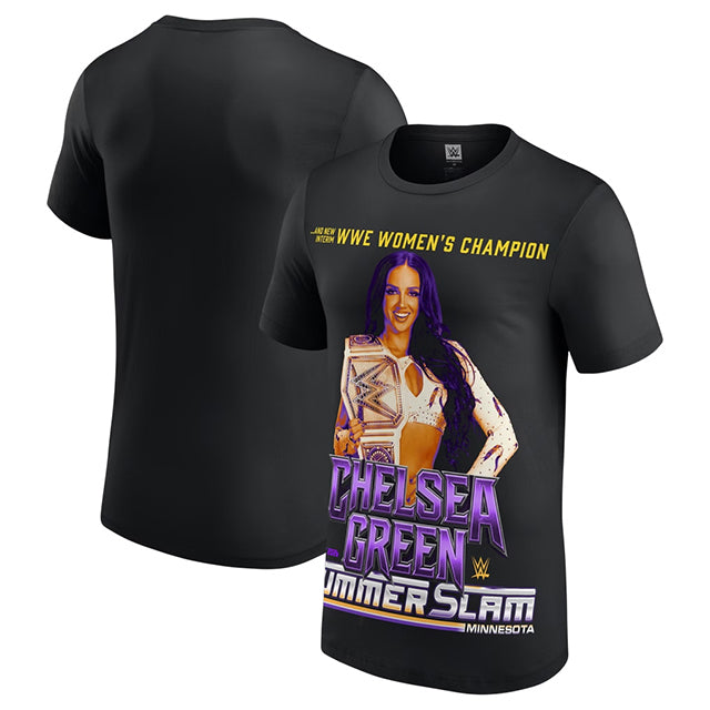 チェルシー グリーンモデル 海外取寄 WWE AUTHENTIC Tシャツ SUMMERSLAM 2026 INTERIM WWE WOMEN'S CHAMPION T-SHIRT BLACK
