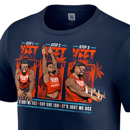 海外取寄 ジェイ ウーソモデル WWE AUTHENTIC Tシャツ YEET STEPS T-SHIRT NAVY