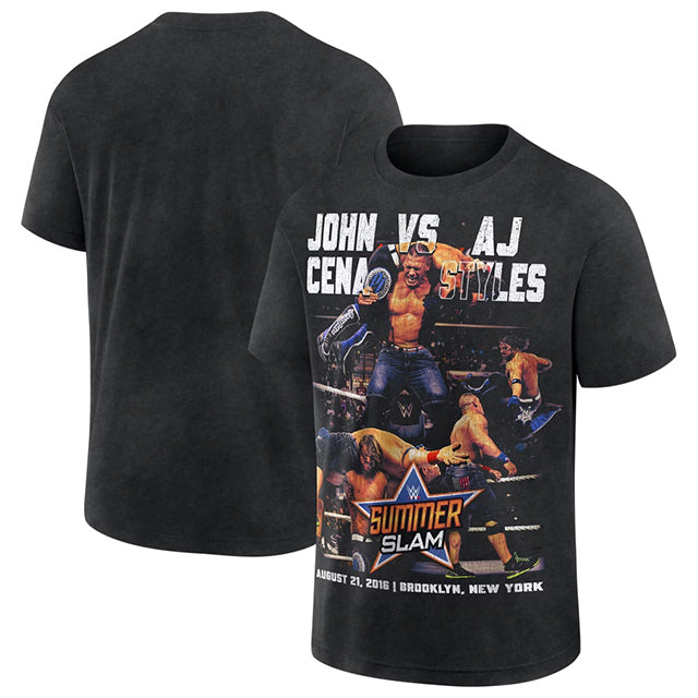 ジョン シナ vs AJ スタイルズモデル 海外取寄 WWE AUTHENTIC Tシャツ SUMMERSLAM 2016 T-SHIRT BLACK