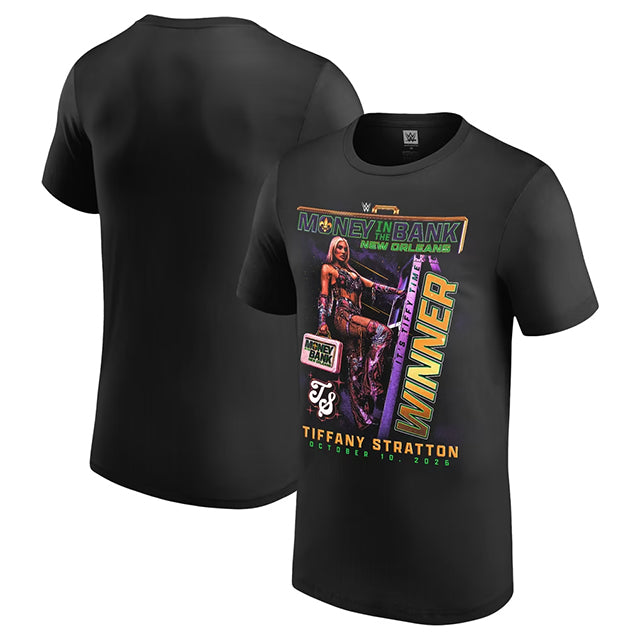 ティファニー ストラットンモデル 海外取寄 WWE AUTHENTIC Tシャツ MONEY IN THE BANK 2026 WOMEN'S MATCH WINNER T-SHIRT BLACK