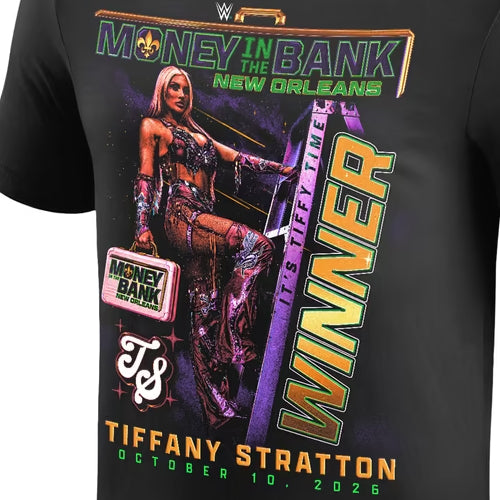 ティファニー ストラットンモデル 海外取寄 WWE AUTHENTIC Tシャツ MONEY IN THE BANK 2026 WOMEN'S MATCH WINNER T-SHIRT BLACK