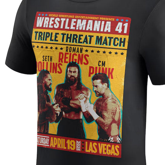 海外取寄 レッスルマニア41モデル ローマン レインズ vs CMパンク vs セス ロリンズWWE AUTHENTIC Tシャツ