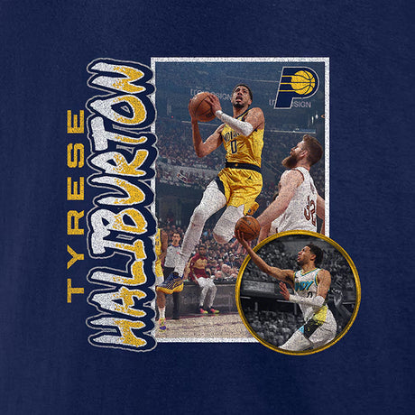 タイリース ハリバートンモデル 海外取寄 Tシャツ インディアナ ペイサーズ 90's PLAYER GRAPHIC T-SHIRT NAVY