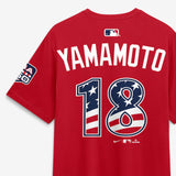 海外取寄 山本由伸モデル ナイキ 2026 MLB オールスター Tシャツ 2026 MLB ALL-STAR GAME NATIONAL LEAGUE NAME&NUMBER T-SHIRT RED