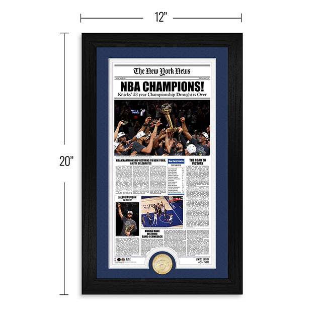 53年振りNBAファイナル優勝 ニューヨーク ニックス 海外取寄 額入りコラージュフレーム 2026 NBA CHAMPIONS FRONT PAGE NEWS BRONZE COIN PHOTO MINT