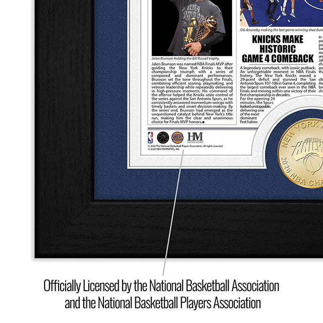 53年振りNBAファイナル優勝 ニューヨーク ニックス 海外取寄 額入りコラージュフレーム 2026 NBA CHAMPIONS FRONT PAGE NEWS BRONZE COIN PHOTO MINT