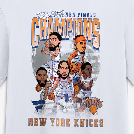 53年振りNBAファイナル優勝 海外取寄 ニューヨーク ニックス Tシャツ NBA FINALS CHAMPIONS CARICATURE ROSTER HERITAGE T-SHIRT WHITE