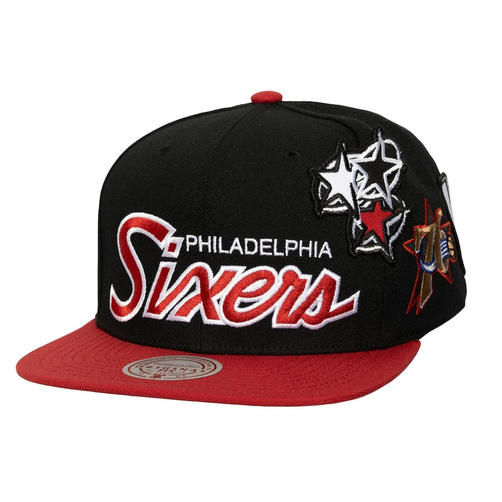 ミッチェル&ネス×ビリーアイリッシュ 海外取寄 フィラデルフィア 76ERS HARDWOOD CLASSICS PATCH SNAPBACK CAP BLACK LIMITED EDITION