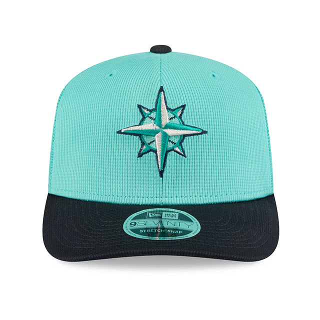 ニューエラ キャップ 9SEVENTY ストレッチ スナップバック シアトル マリナーズ 2025 MLB SPRING TRAINING BP STRETCH MESH SNAPBACK CAP AQUA-NAVY