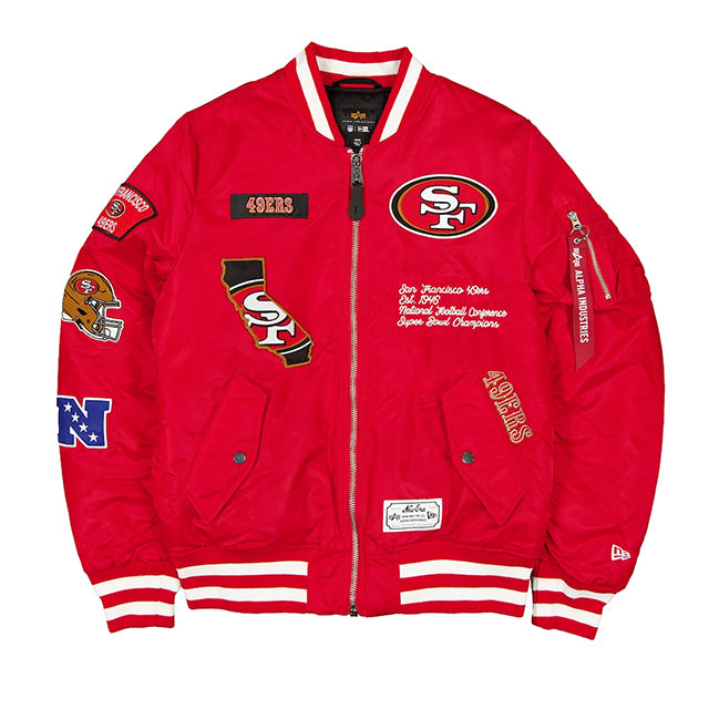 海外取寄 ニューエラ ジャケット サンフランシスコ 49ERS ALPHA INDUSTRIES MA-1 FULL-ZIP BOMBER JACKET SCARLET