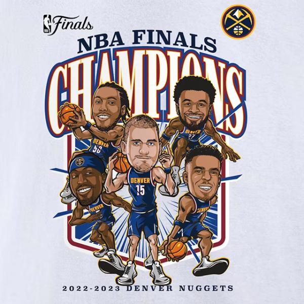 海外取寄 Tシャツ デンバー ナゲッツ 2023 NBA FINALS CHAMPIONS WINDMILL TEAM CARICATURE T-SHIRT