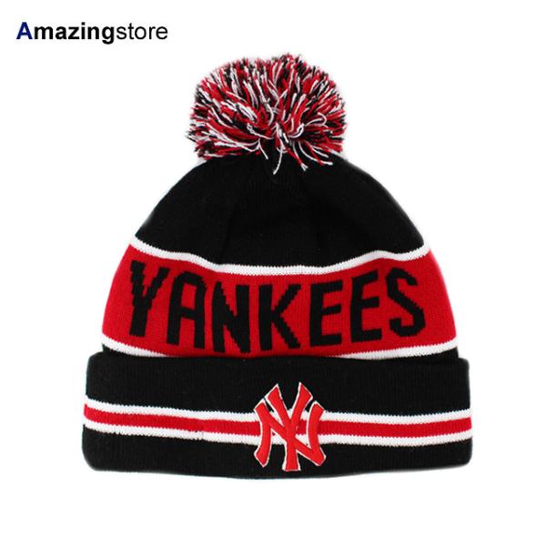 ニューエラ ニットキャップ ビーニー ニューヨーク ヤンキース MLB THE-COACH POM KNIT BEANIE CAP  BLACK-SCARLET NEW ERA NEW YORK YANKEES