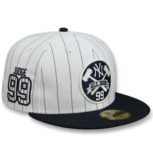 アーロン ジャッジモデル ニューエラ キャップ 59FIFTY ニューヨーク ヤンキース JUDGE PINSTRIPE ALL RISE FRONT FITTED CAP WHITE NAVY NEW ERA